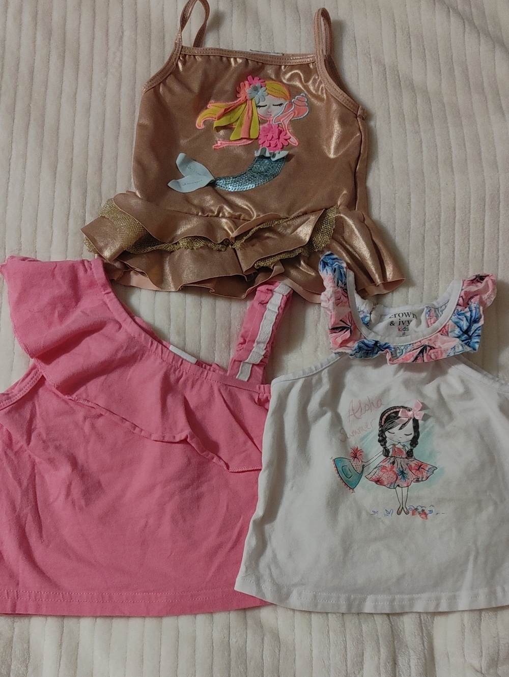 3 Tops Girls Mermaid Pink & White Tank Tops 2 - 3 Y